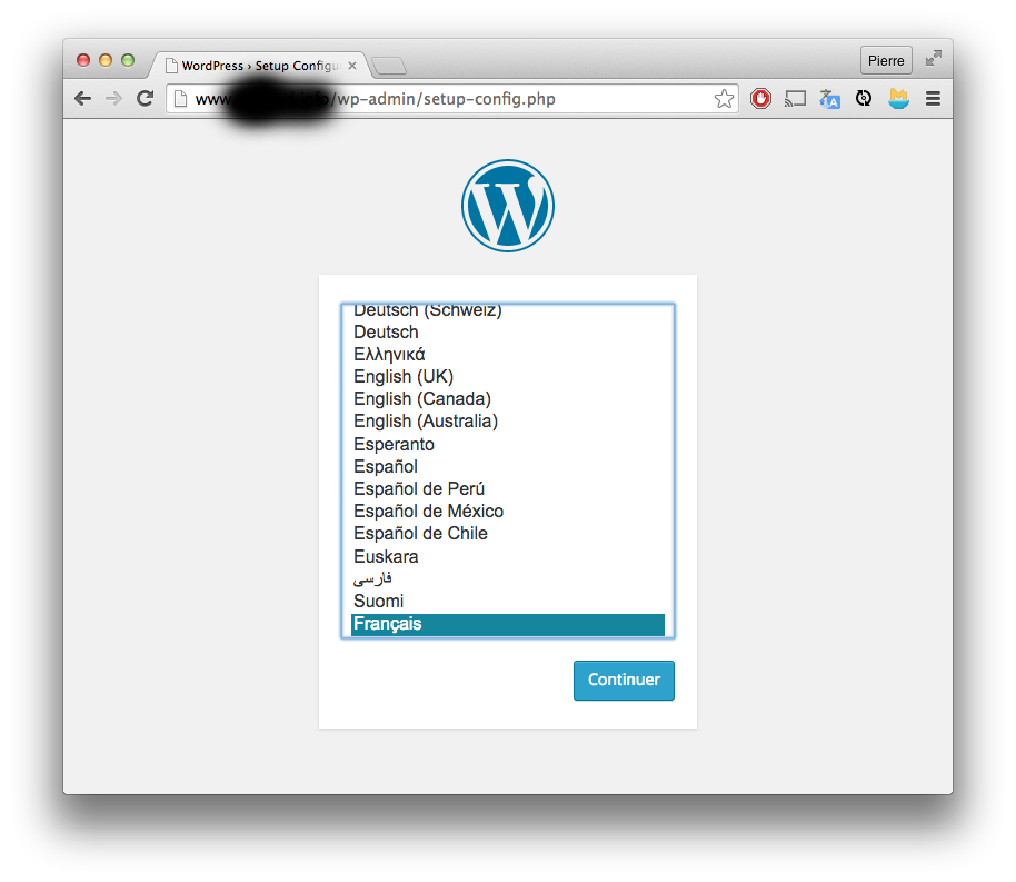WordPress language selection